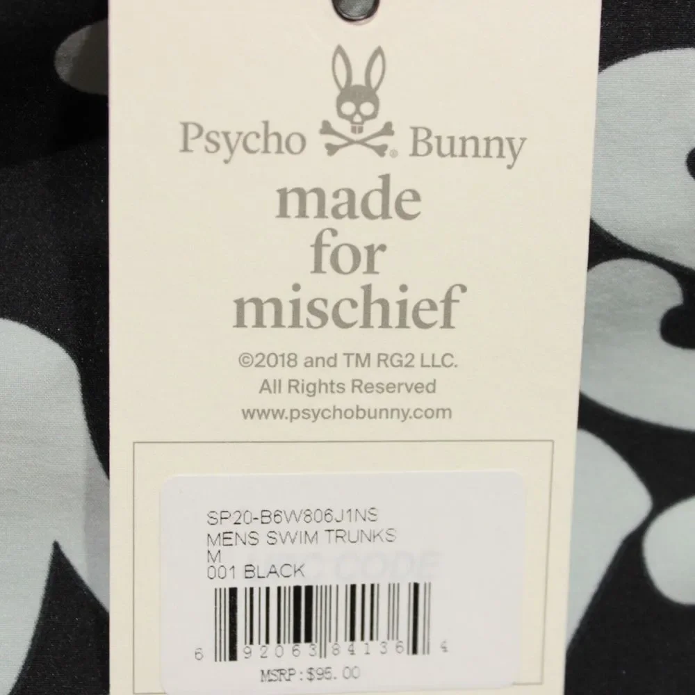 Psycho Bunny NWT Swim Suit Size M US In Black Gray & Red 100% Polyester - Picture 4 of 11